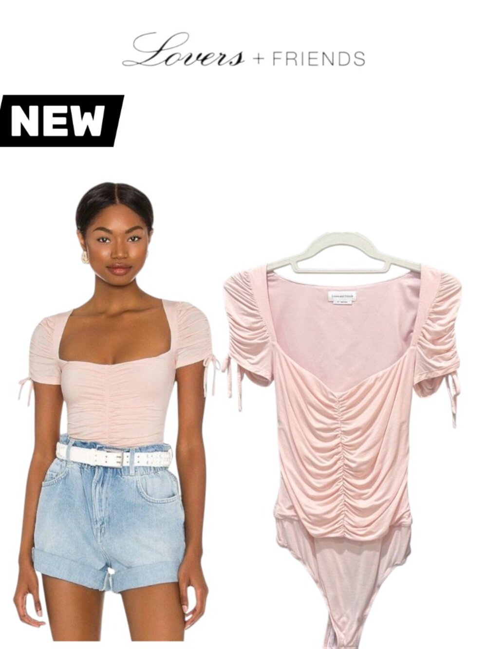 NWOT Lovers & Friends Jupiter Short Sleeve Thong Bodysuit in Blush Pink XS
